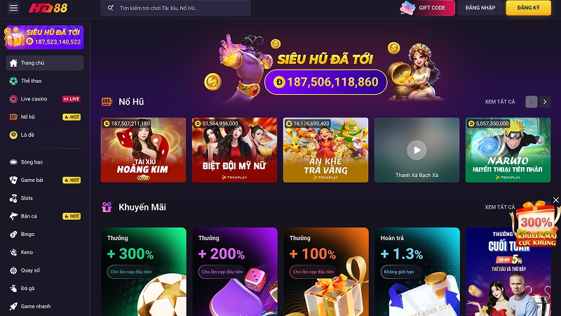 Kho slot & nổ hũ nhà cái HD 88 đa dạng với nhiều chủ đề